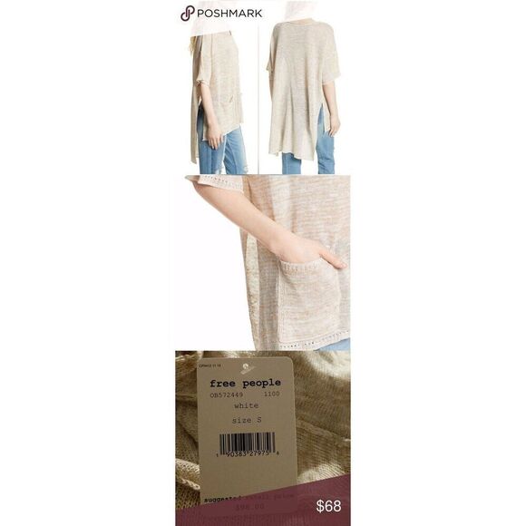 Free People Light Bright Oversized Linen Lagenlook Short Sleeve Sweater Tunic XS - Picture 15 of 15